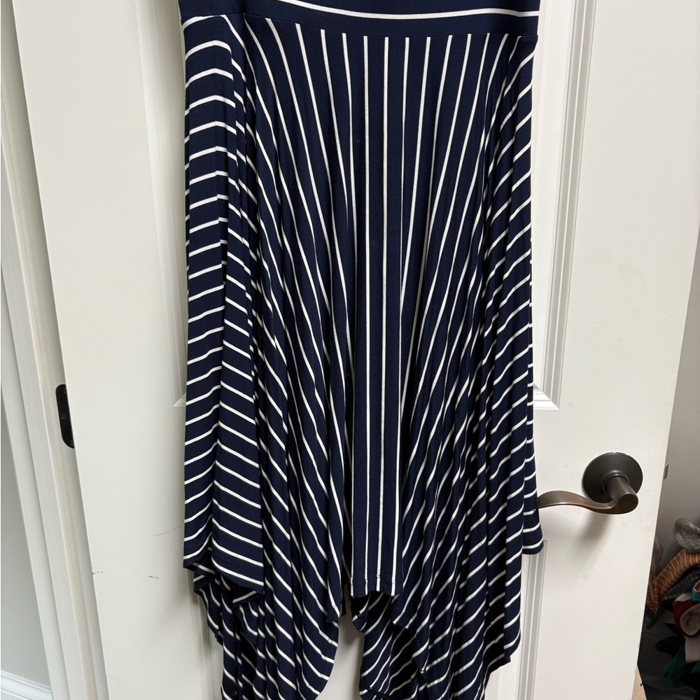 CAbi Navy and White A-Line Skirt